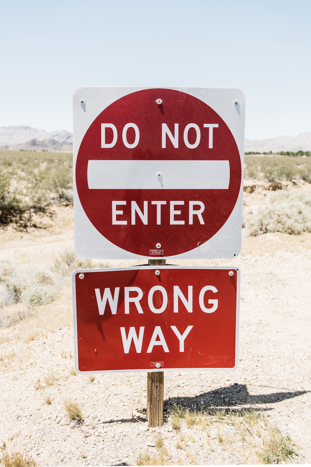 do not entry wrong way sign in a desert